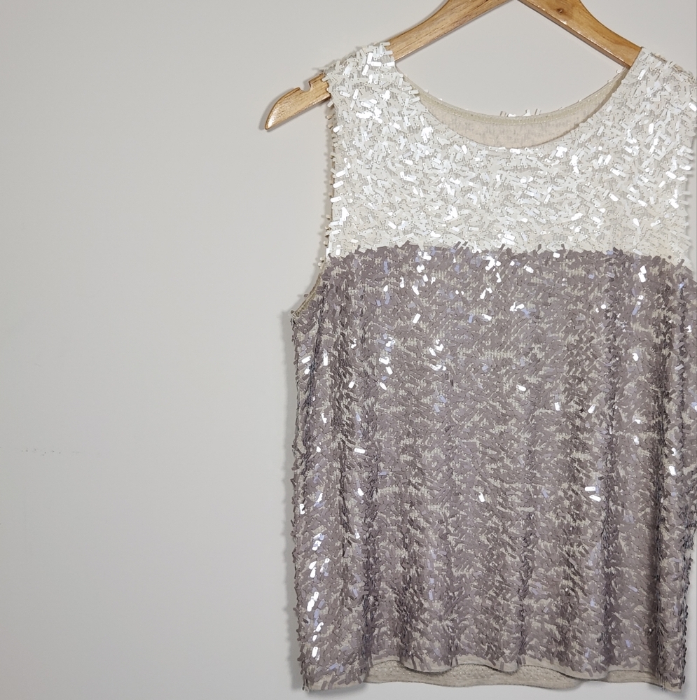 Cream & Grey Sequin Tank Top - Picture 2 of 7